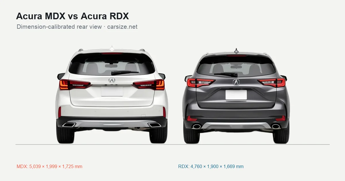 Acura MDX and Acura RDX compared to scale from the rear
