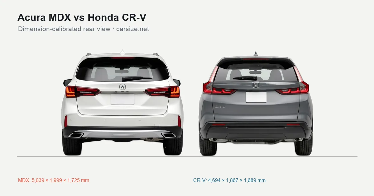 Acura MDX and Honda CR-V compared to scale from the rear