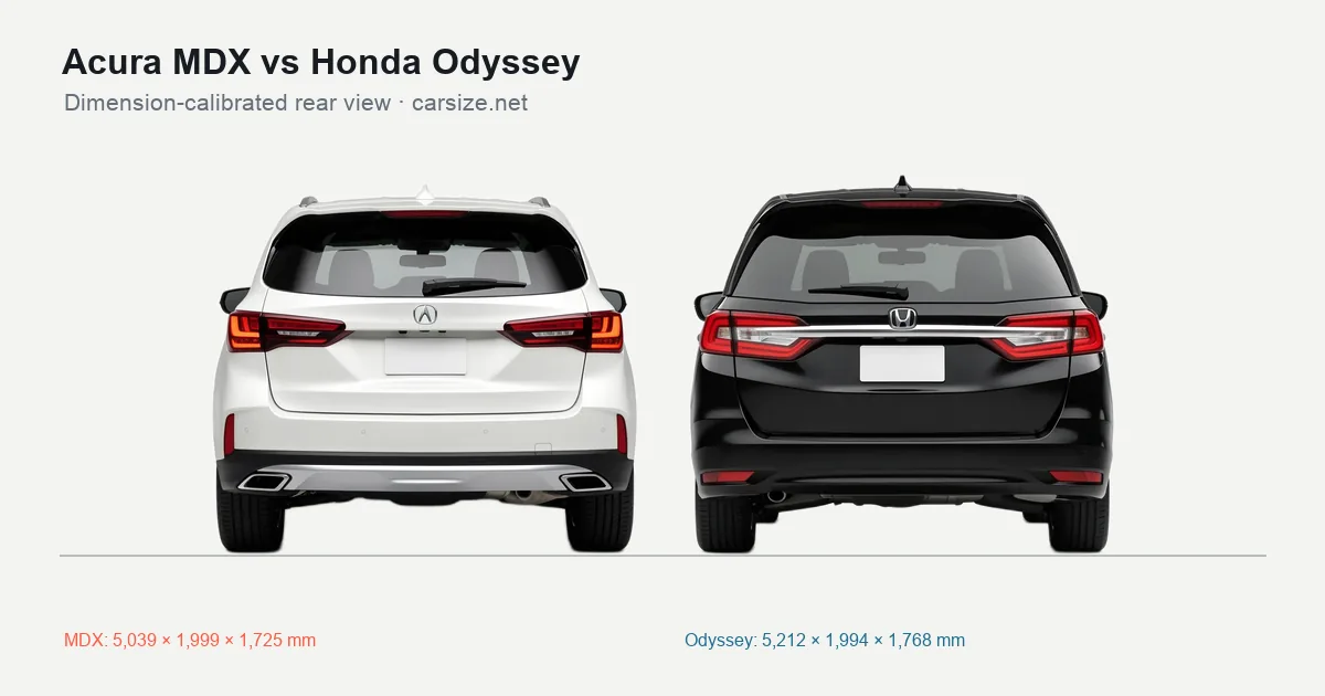 Acura MDX and Honda Odyssey compared to scale from the rear