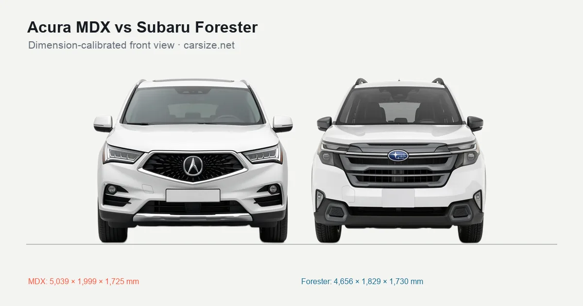 Acura MDX and Subaru Forester compared to scale from the front