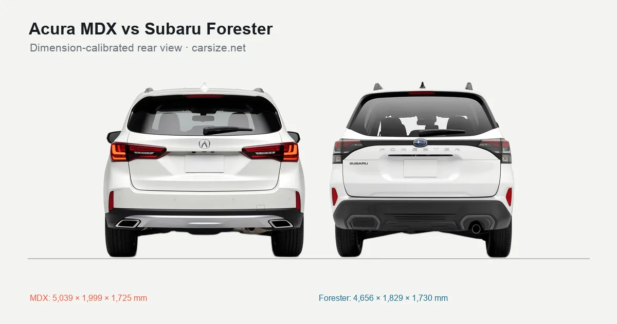 Acura MDX and Subaru Forester compared to scale from the rear