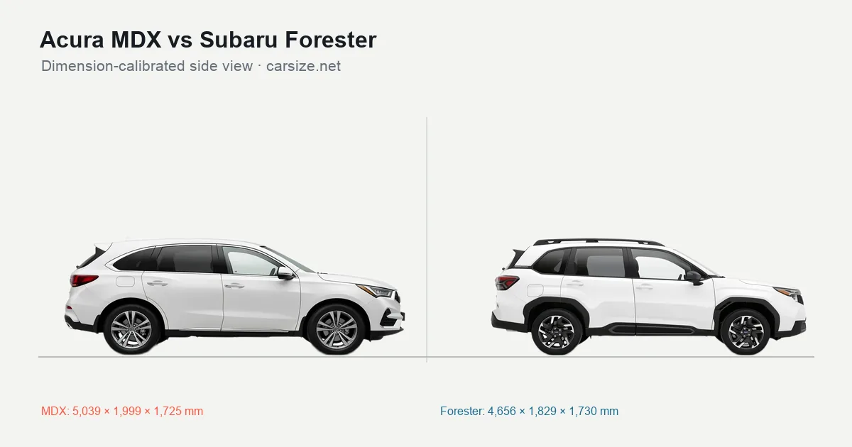Acura MDX and Subaru Forester compared to scale from the side