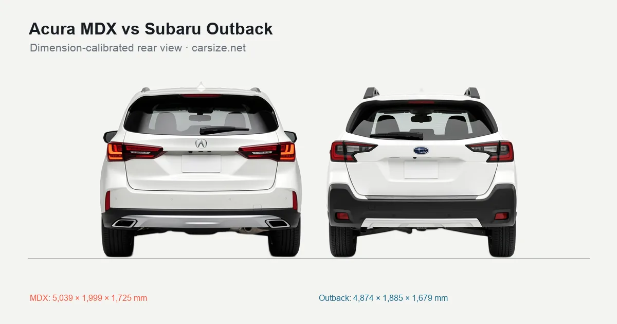 Acura MDX and Subaru Outback compared to scale from the rear