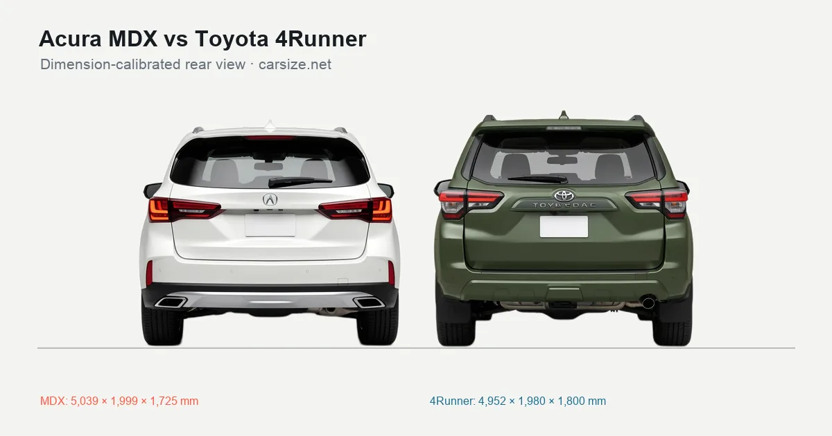 Acura MDX and Toyota 4Runner compared to scale from the rear