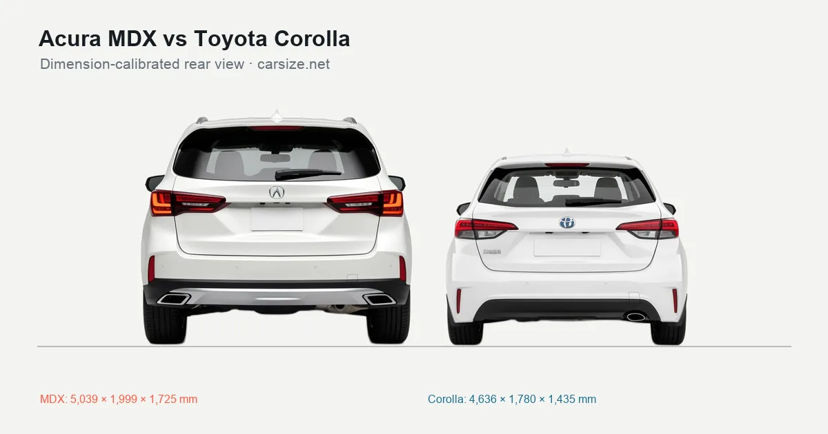 Acura MDX and Toyota Corolla compared to scale from the rear