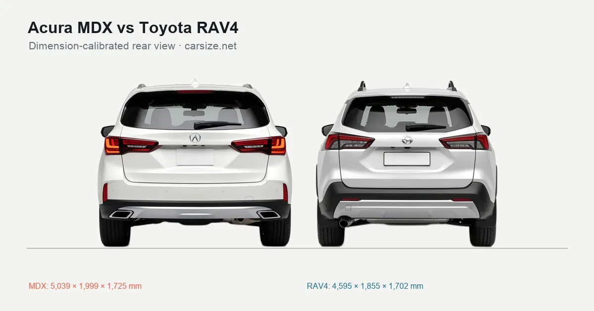 Acura MDX and Toyota RAV4 compared to scale from the rear