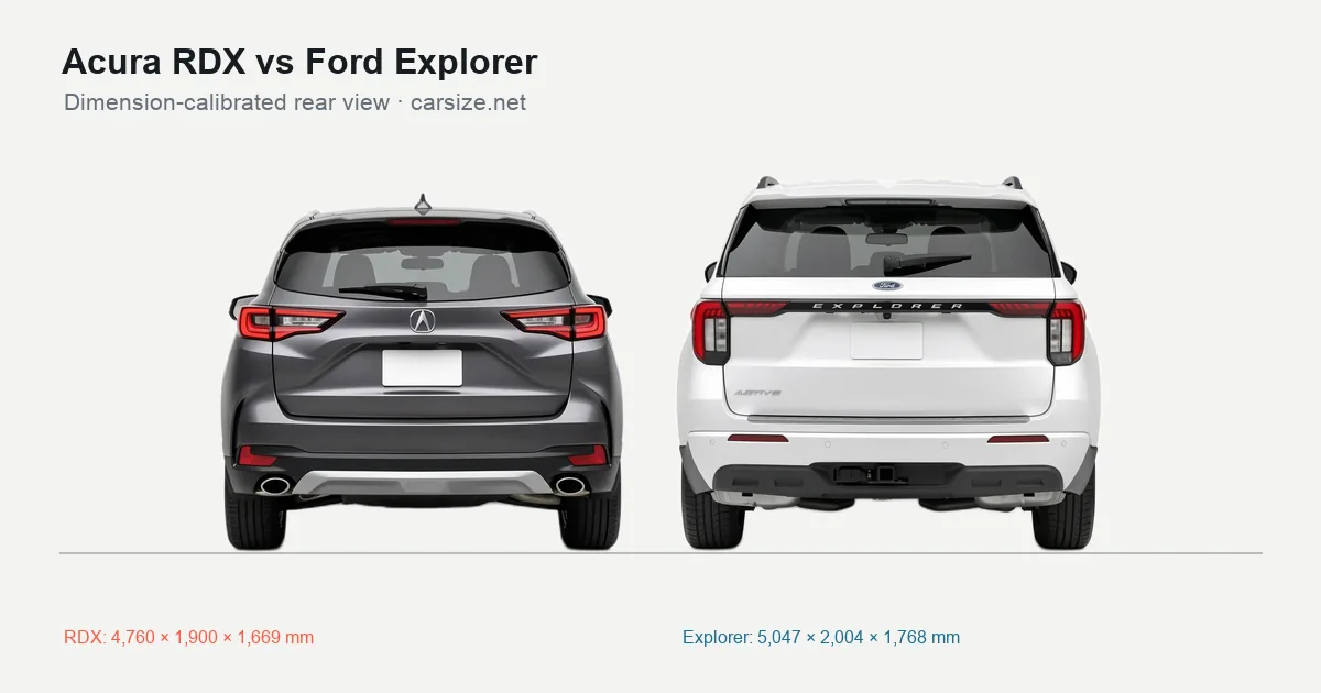 Acura RDX and Ford Explorer compared to scale from the rear