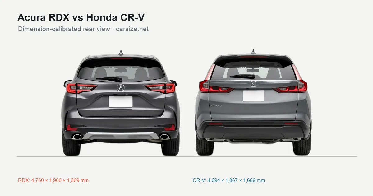 Acura RDX and Honda CR-V compared to scale from the rear