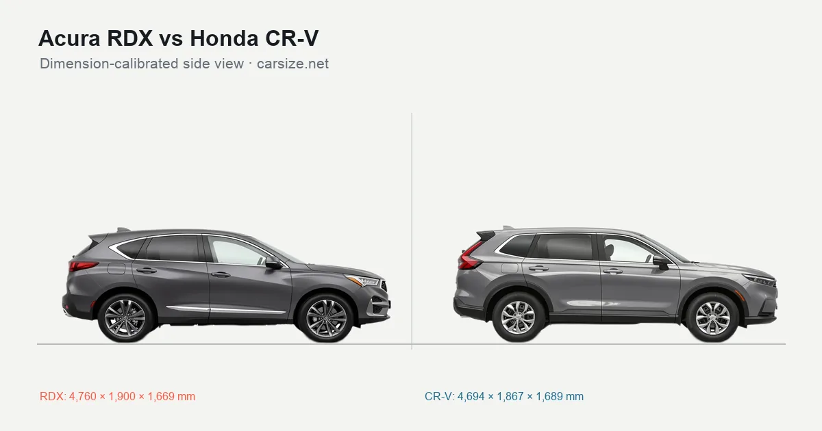 Acura RDX and Honda CR-V compared to scale from the side