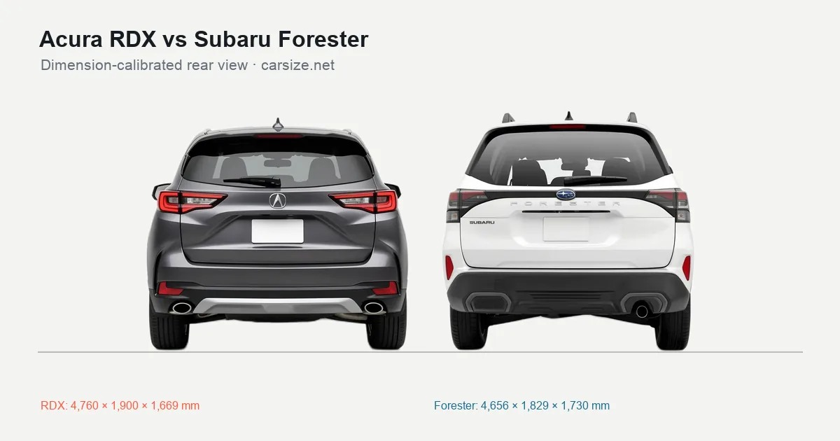 Acura RDX and Subaru Forester compared to scale from the rear