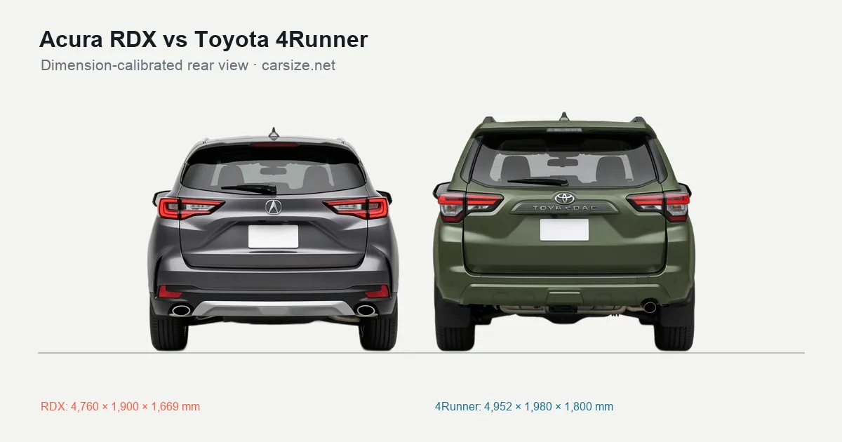 Acura RDX and Toyota 4Runner compared to scale from the rear