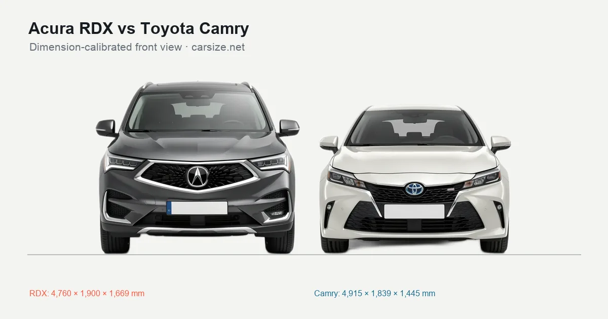 Acura RDX and Toyota Camry compared to scale from the front