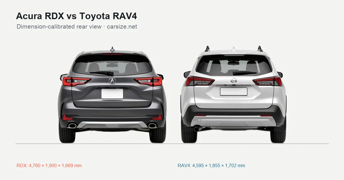 Acura RDX and Toyota RAV4 compared to scale from the rear