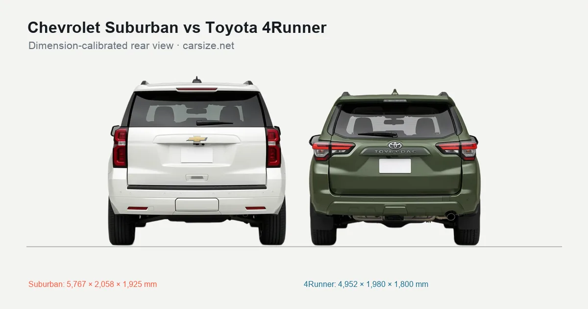Chevrolet Suburban and Toyota 4Runner compared to scale from the rear