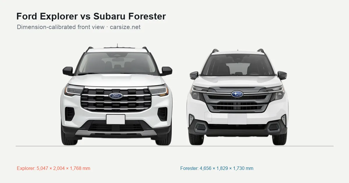 Ford Explorer and Subaru Forester compared to scale from the front