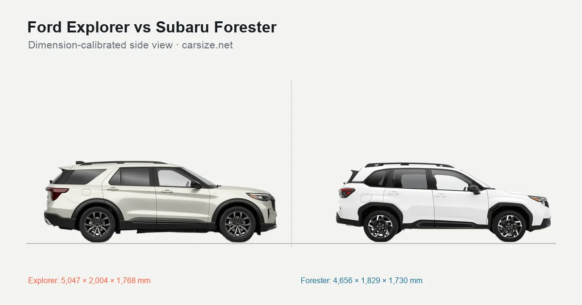 Ford Explorer and Subaru Forester compared to scale from the side