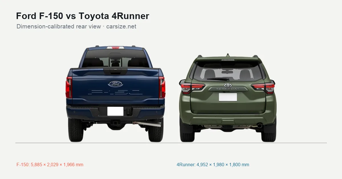 Ford F-150 and Toyota 4Runner compared to scale from the rear