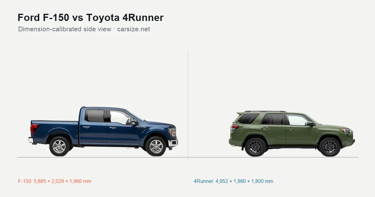 Ford F-150 and Toyota 4Runner compared to scale from the side