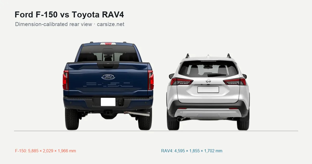 Ford F-150 and Toyota RAV4 compared to scale from the rear