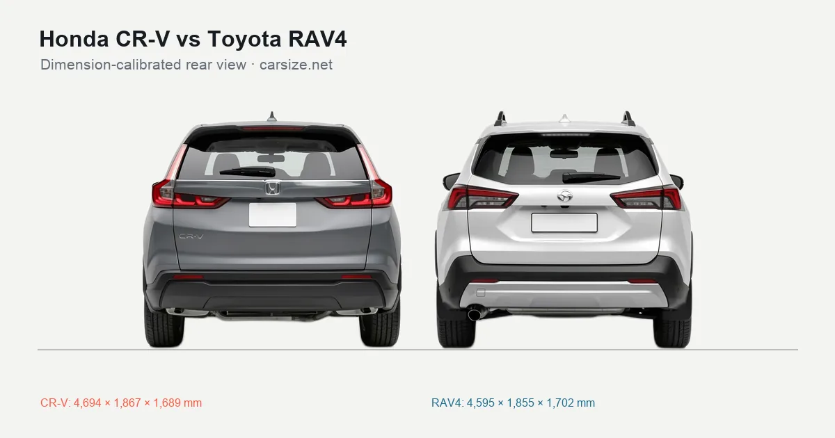 Honda CR-V and Toyota RAV4 compared to scale from the rear