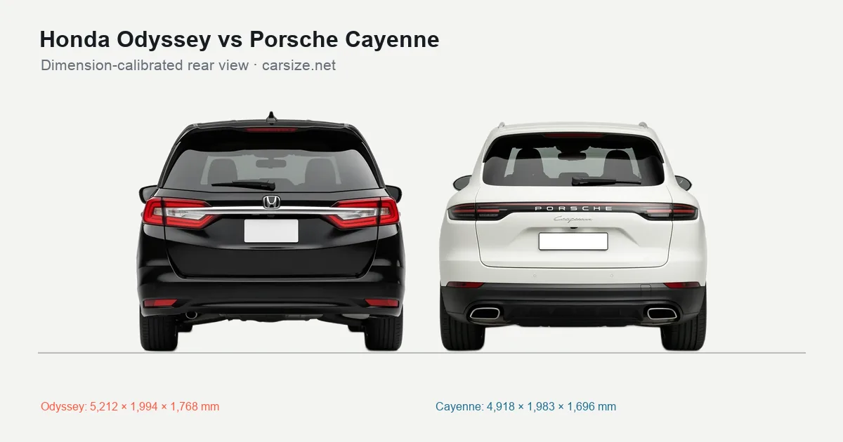 Honda Odyssey and Porsche Cayenne compared to scale from the rear