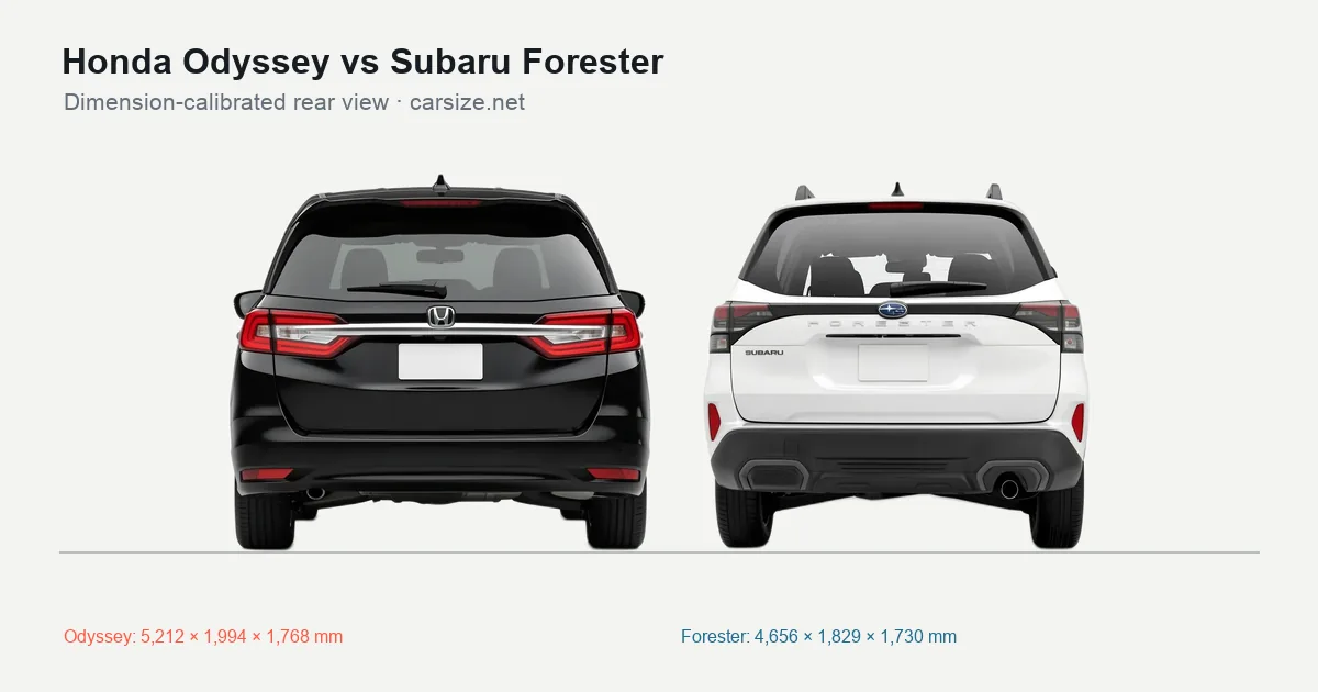 Honda Odyssey and Subaru Forester compared to scale from the rear