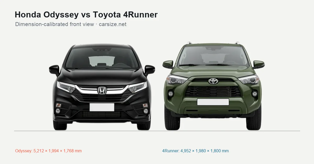 Honda Odyssey and Toyota 4Runner compared to scale from the front