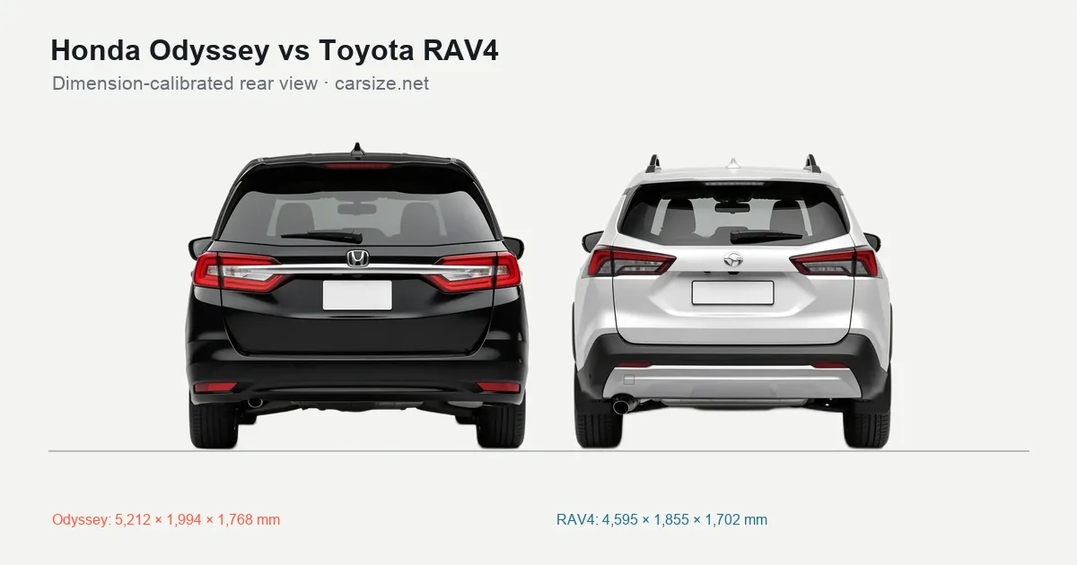 Honda Odyssey and Toyota RAV4 compared to scale from the rear