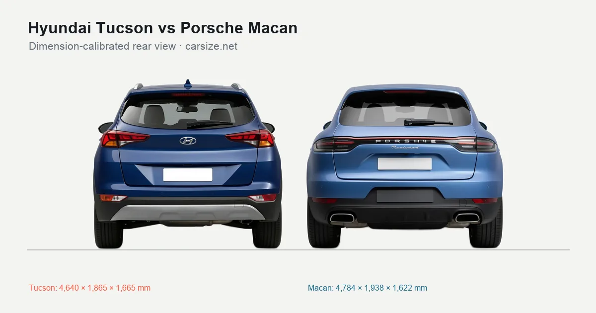 Hyundai Tucson and Porsche Macan compared to scale from the rear
