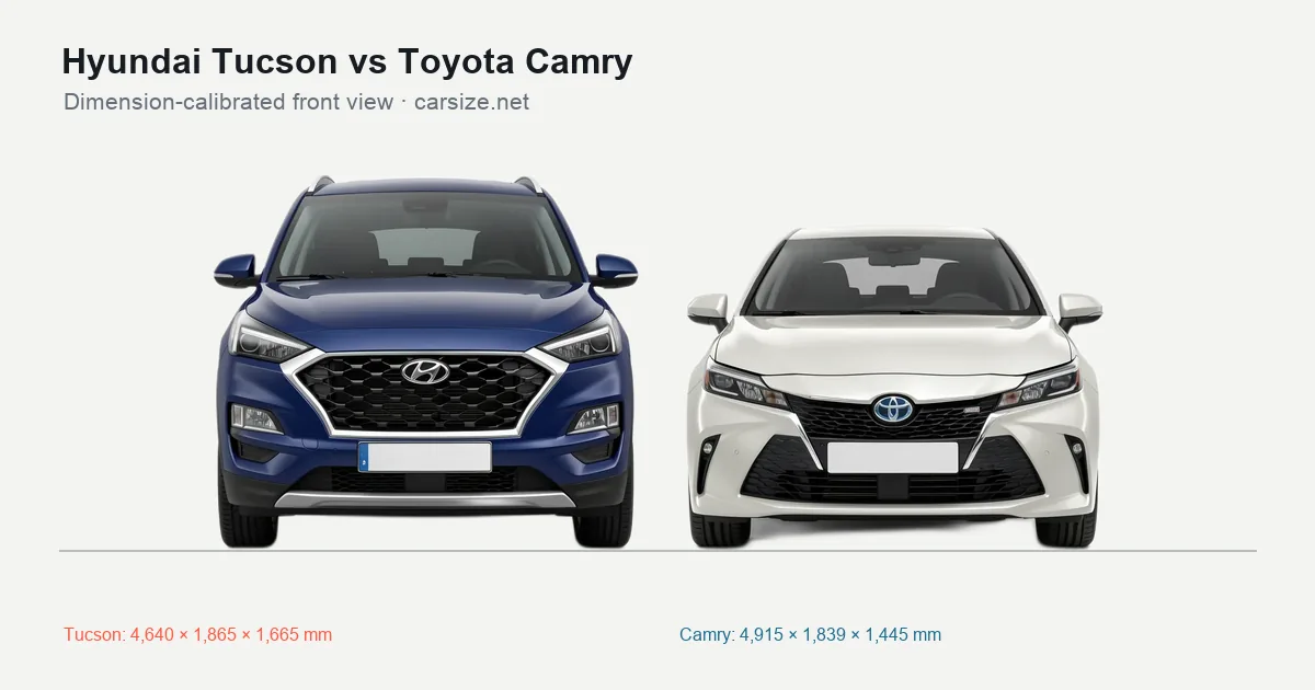 Hyundai Tucson and Toyota Camry compared to scale from the front