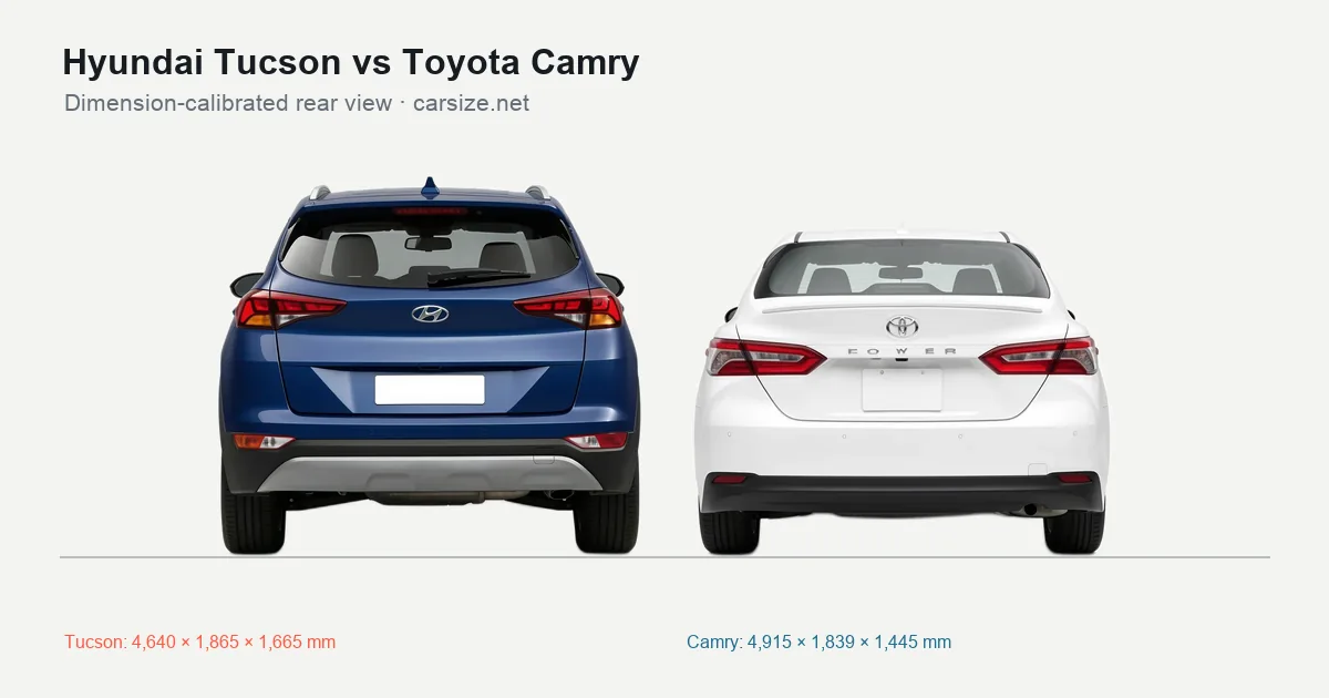 Hyundai Tucson and Toyota Camry compared to scale from the rear