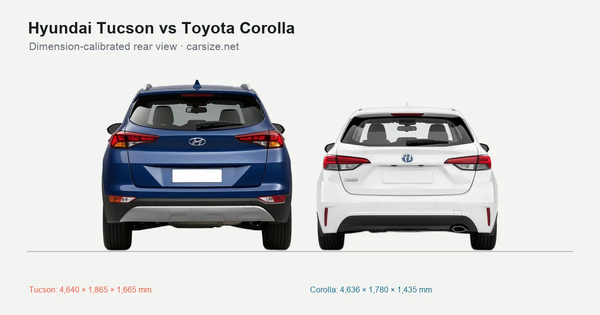 Hyundai Tucson and Toyota Corolla compared to scale from the rear