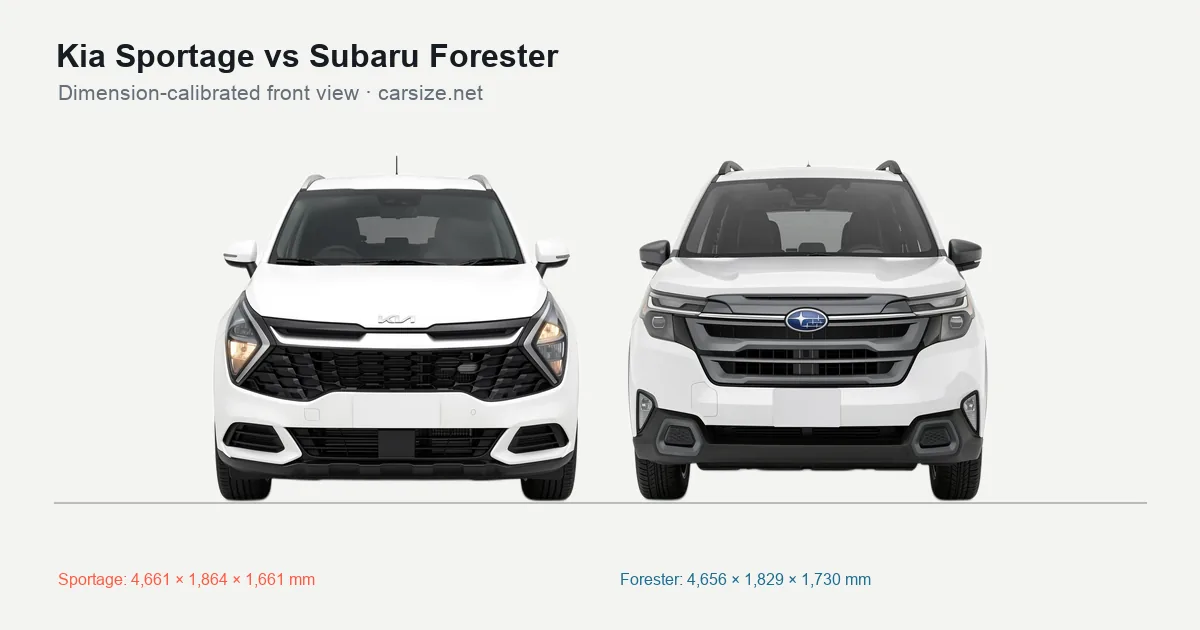 Kia Sportage and Subaru Forester compared to scale from the front
