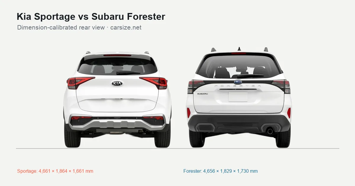 Kia Sportage and Subaru Forester compared to scale from the rear