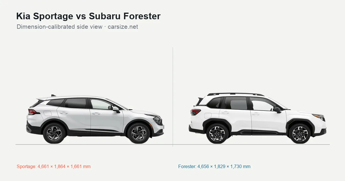 Kia Sportage and Subaru Forester compared to scale from the side