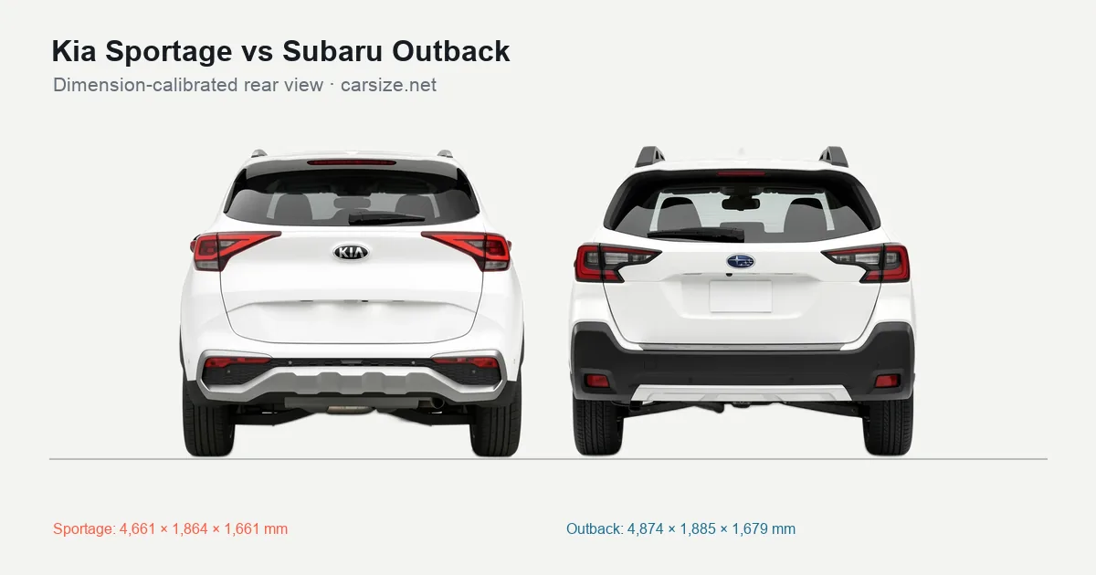 Kia Sportage and Subaru Outback compared to scale from the rear