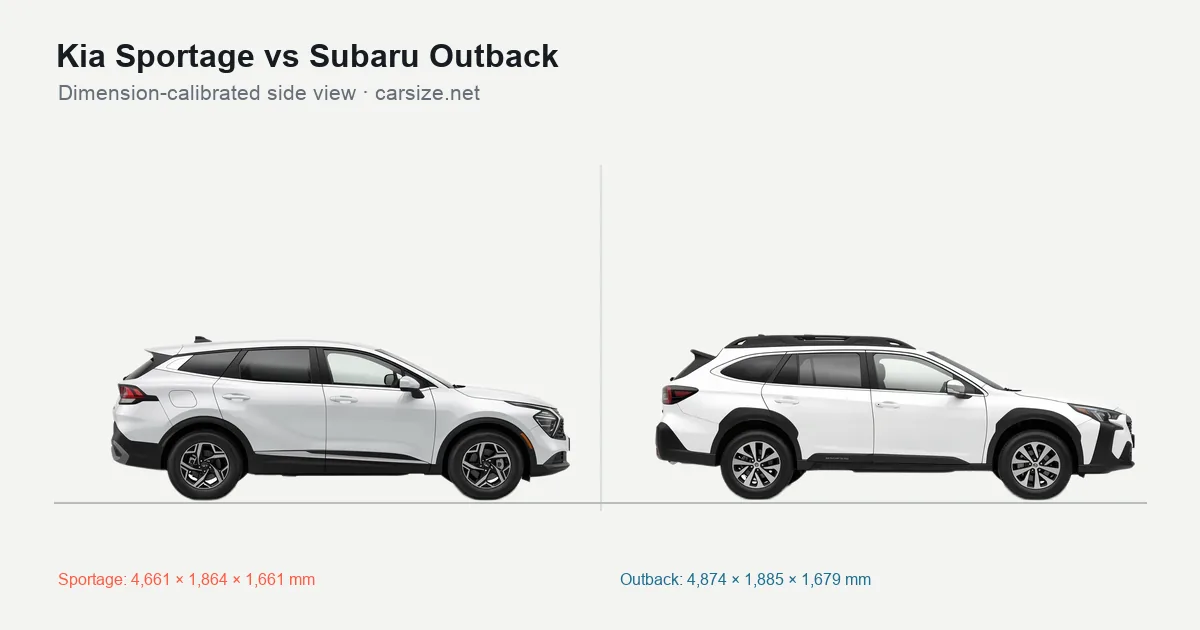 Kia Sportage and Subaru Outback compared to scale from the side