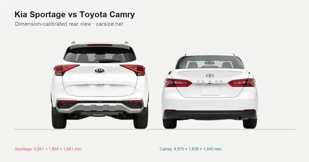 Kia Sportage and Toyota Camry compared to scale from the rear