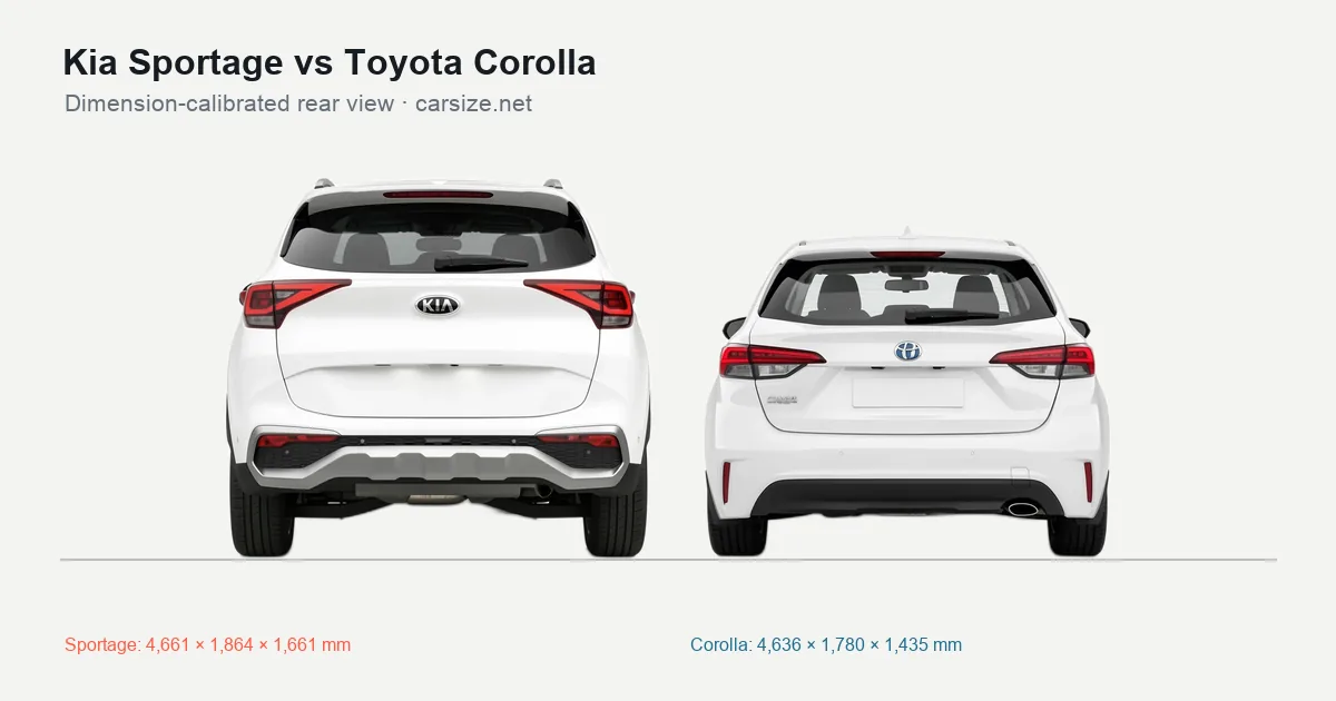 Kia Sportage and Toyota Corolla compared to scale from the rear