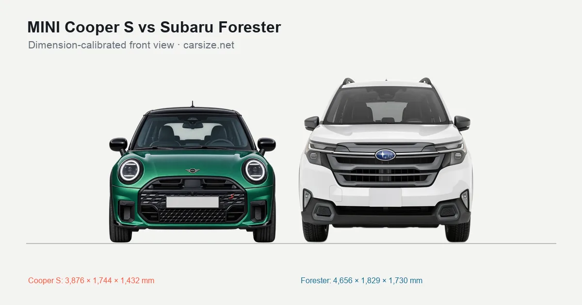 MINI Cooper S and Subaru Forester compared to scale from the front