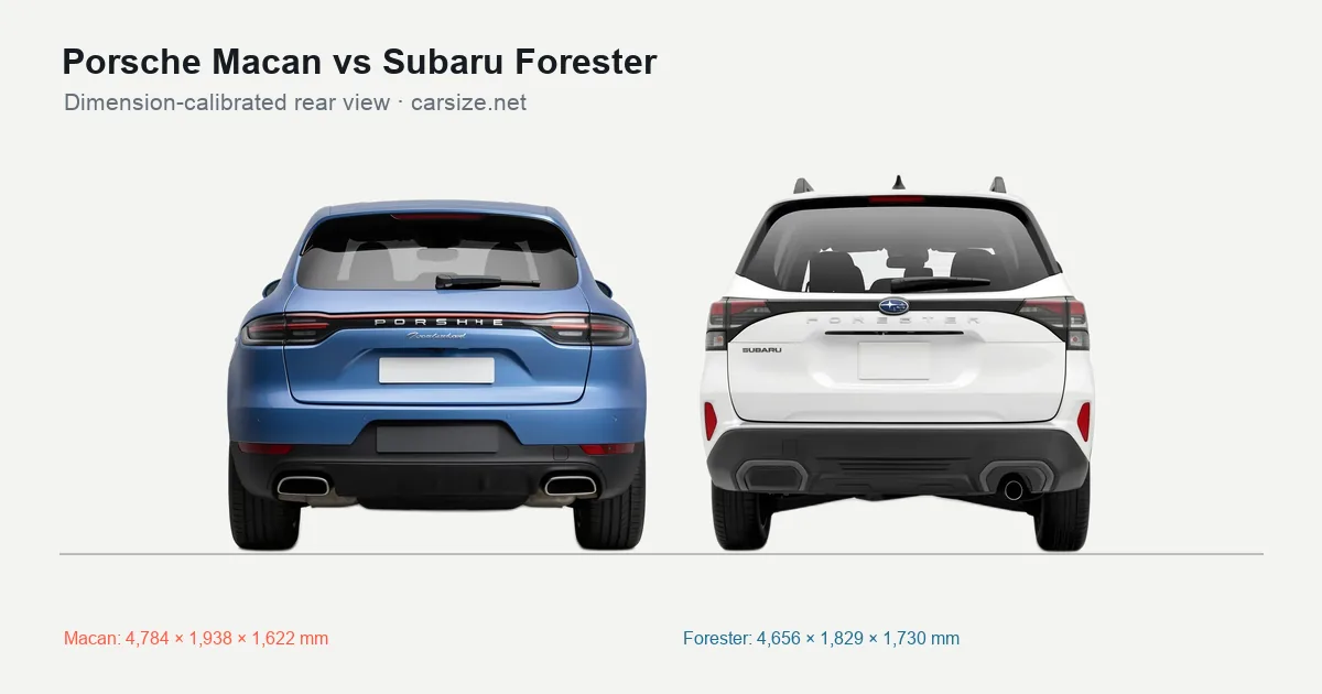 Porsche Macan and Subaru Forester compared to scale from the rear