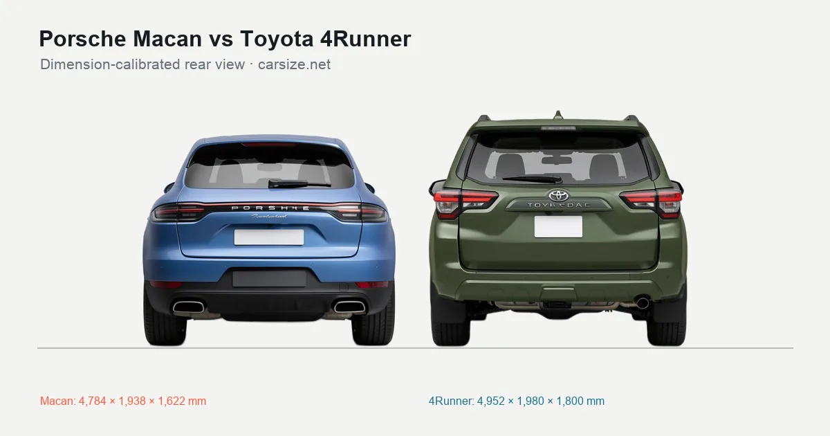 Porsche Macan and Toyota 4Runner compared to scale from the rear