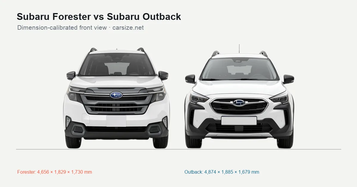 Subaru Forester and Subaru Outback compared to scale from the front