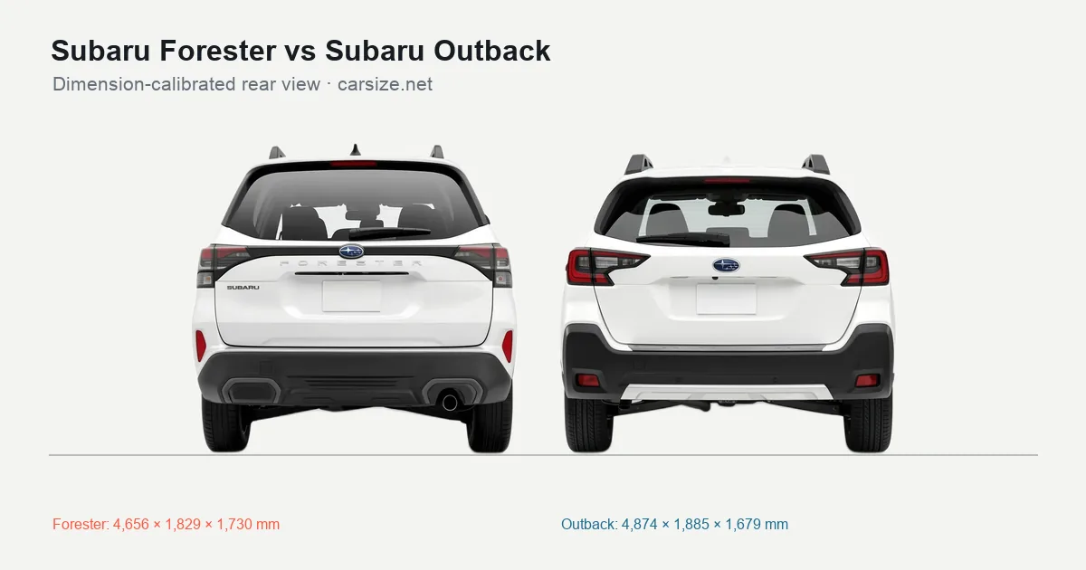 Subaru Forester and Subaru Outback compared to scale from the rear