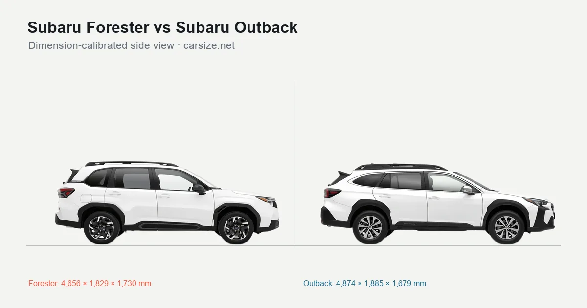 Subaru Forester and Subaru Outback compared to scale from the side