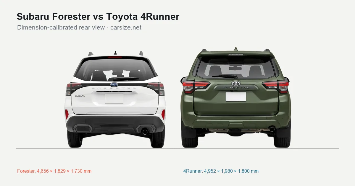 Subaru Forester and Toyota 4Runner compared to scale from the rear