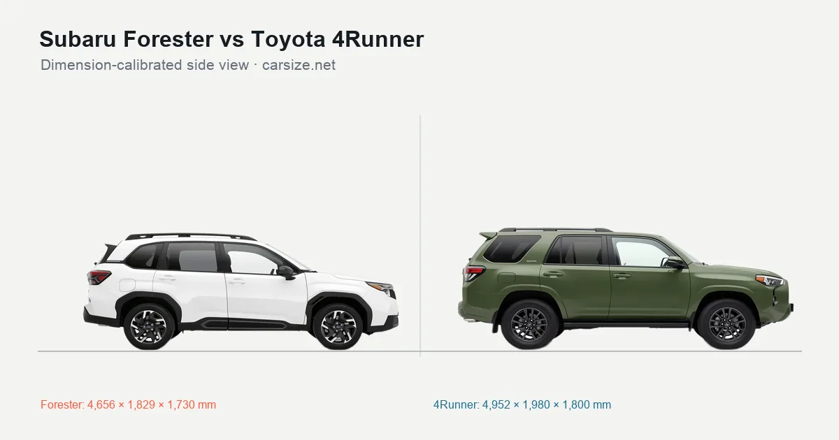 Subaru Forester and Toyota 4Runner compared to scale from the side