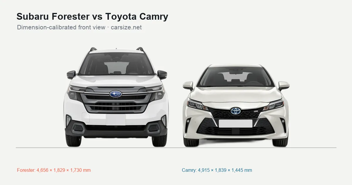 Subaru Forester and Toyota Camry compared to scale from the front