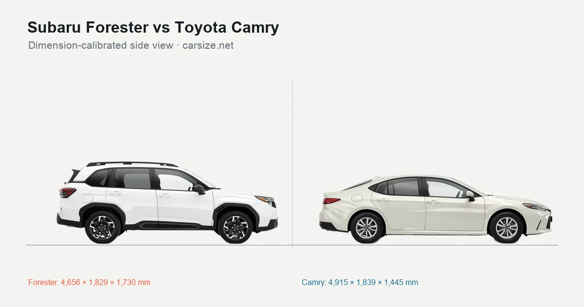 Subaru Forester and Toyota Camry compared to scale from the side