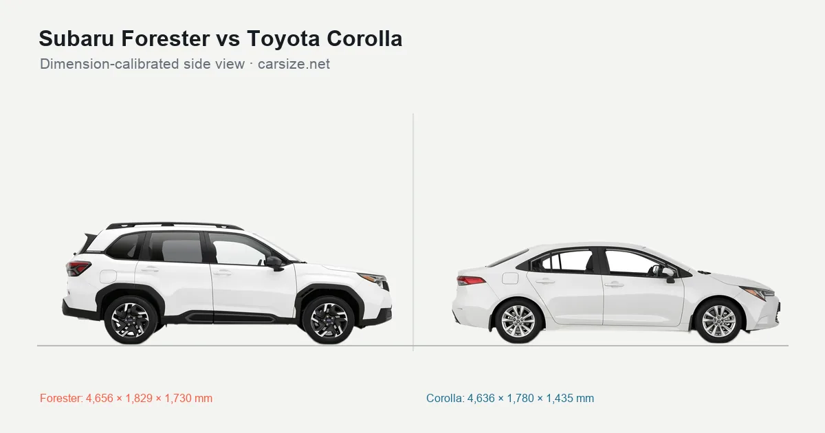 Subaru Forester and Toyota Corolla compared to scale from the side
